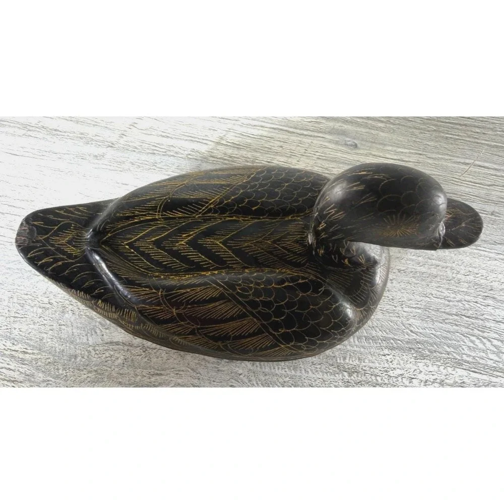 Vtg Duck Etched Lacquerware Trinket Box Container Hand Painted Thailand 5